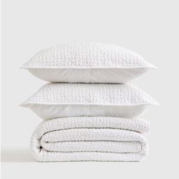 King Organic Cotton Hand Stitched Quilt Set in White