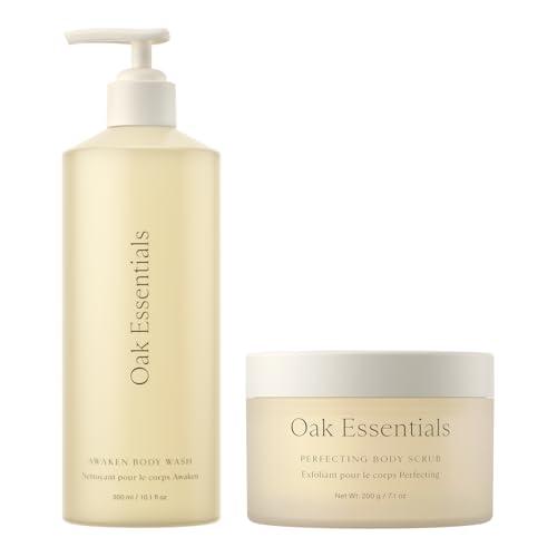 Oak Essentials Fresh Start Set, 2-Piece Body Care Set: Awaken Body Wash and Perfecting Body Scrub