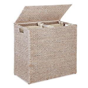 Best Choice Products Large Natural Water Hyacinth Double Laundry Hamper Basket w/ 2 Liner Bags, Handles - Whitewash