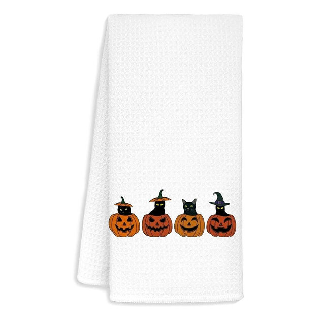 Jvpke Halloween Ghost Cat Pumpkin Kitchen Towels, Cat Dish Towels Tea Towels for Kitchen, Halloween Cat Bathroom Hand Towels, Halloween Kitchen Bathroom Decor, 16x24 Inches