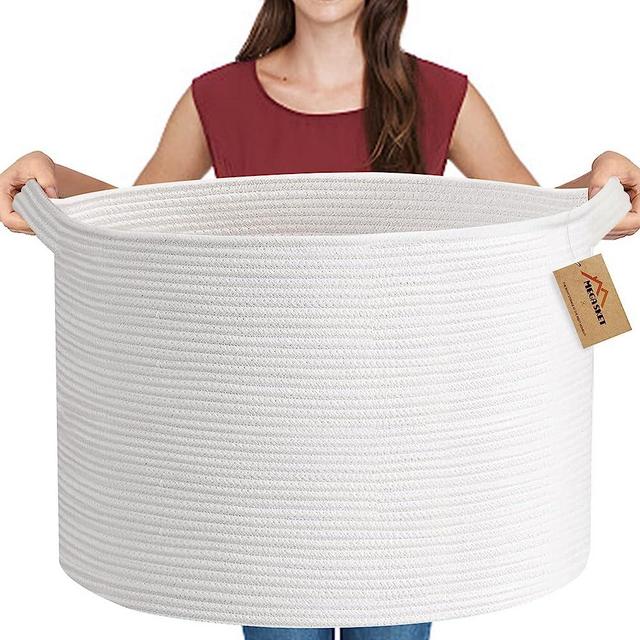 MEGASKET White Rope Storage Baskets, 22" X 22" X 14" Extra Large Blanket Basket Living Room, Soft Cotton Rope Basket, Toy Basket, XXXL Baskets for Organizing, Wicker Woven Baby Laundry Basket Hamper