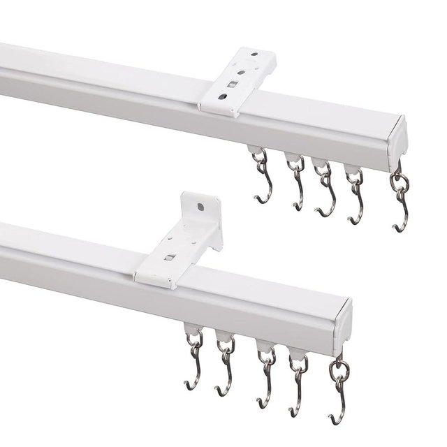 ChadMade Ceiling Track Kit with Hooks, Wall Mount Curtain Track, x-Large Size for Space 12ft - 18ft Wide, Single Window Rods Work with Grommet and Pinch Pleated Curtain, White
