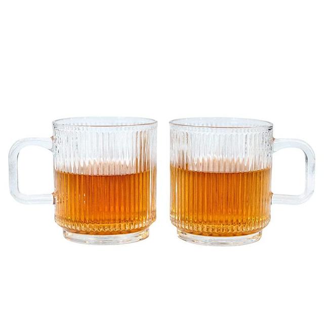 Greenline Goods Ribbed Glassware Mugs - 12 oz Origami Style Glass Cups - Aesthetic Ripple Drinking Glasses - Retro Unique Fluted Vintage Glasses For Coffee, Tea, Cocktails Or Modern Bar Set of 2