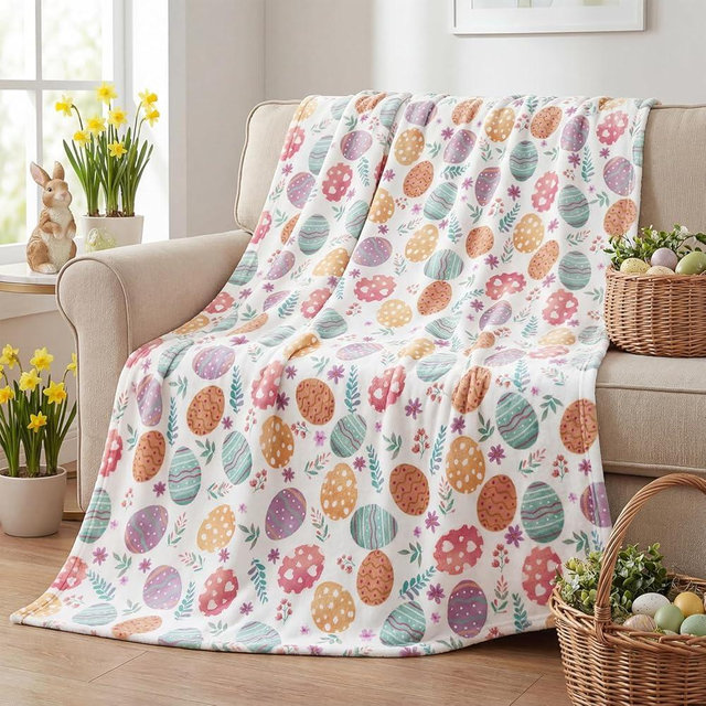 Horaldaily Easter Flannel Blanket Throw, Colorful Easter Eggs Plaid Leaf Anemone Soft Fuzzy Plush Cozy Fleece Blankets for Couch Sofa Bed Lounging, Ideal Gifts for Kids Adults Self, 50x60