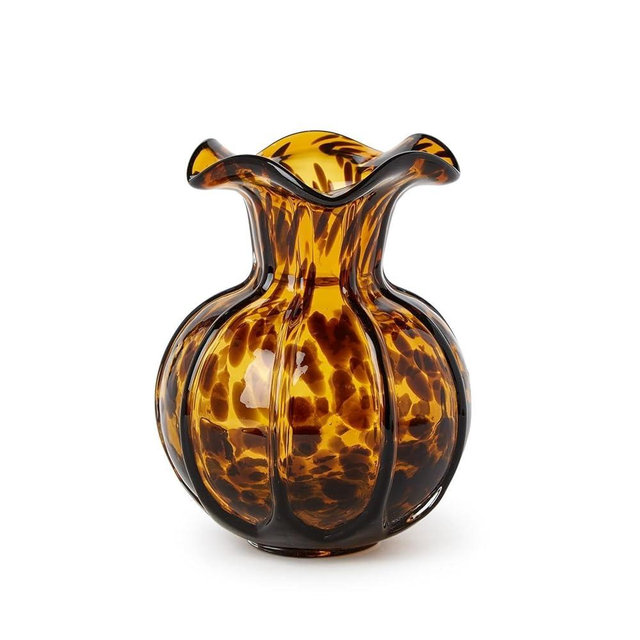 Two's Company Ruffled Tortoise Print Vase, 6.5-Inch, Glass