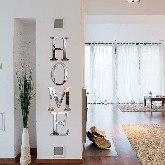 Zonon 3D Home Sign Acrylic Mirror Wall Decor Stickers Family Farmhouse Wall Stickers for Home Living Room Bedroom Decoration 46 x 10 Inch (Silver)