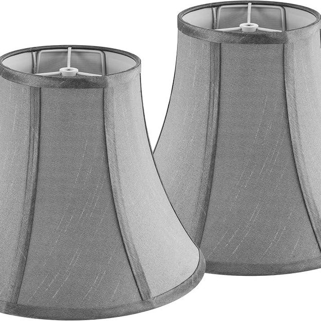 JERHOUS Pewter Gray Bell Lamp Shades Set of 2 Medium LampShade 6.7``Top x 13``Bottom x 10``High(Spider) Traditional Lamp shades for Table & Bedside Lamp - Hand Crafted Shade Replacement