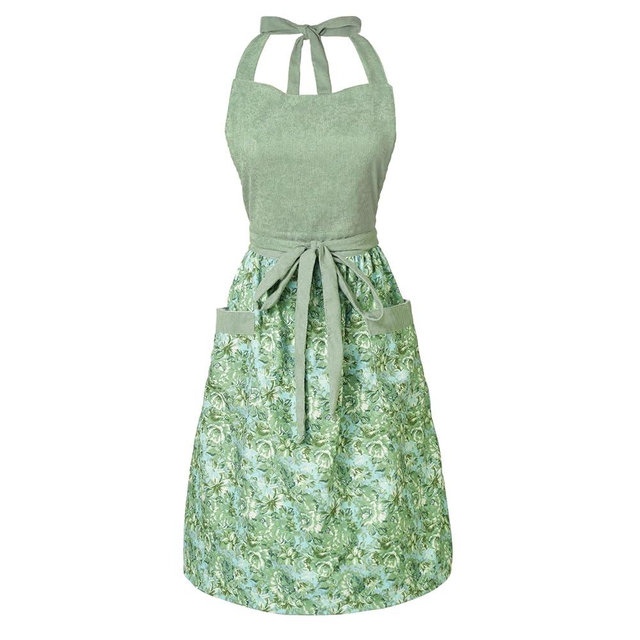 HYVOROS Cute Floral Aprons for Women with Pockets,Cotton Adjustable Neck Strap Apron for Kitchen Cooking Baking Gardening