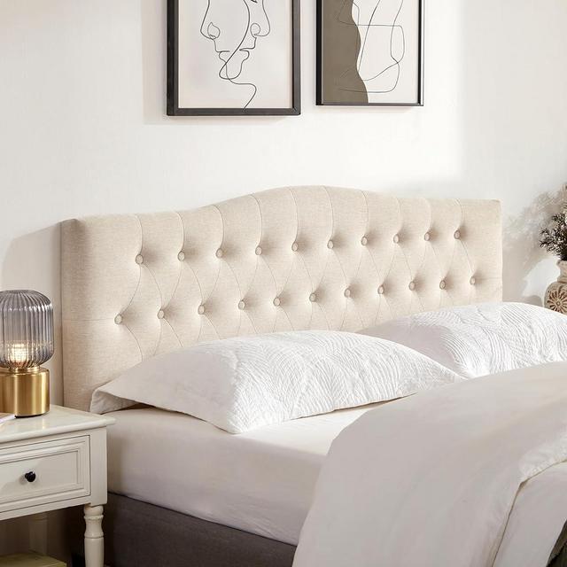 Huatean Home Tufted Upholstered Headboard King Size, Sturdy and Durable Solid Wood Bed headboard, Fabric Headboard Adjustable Height from 37” to 51”, Modern Button Diamond Design Head Board, Beige