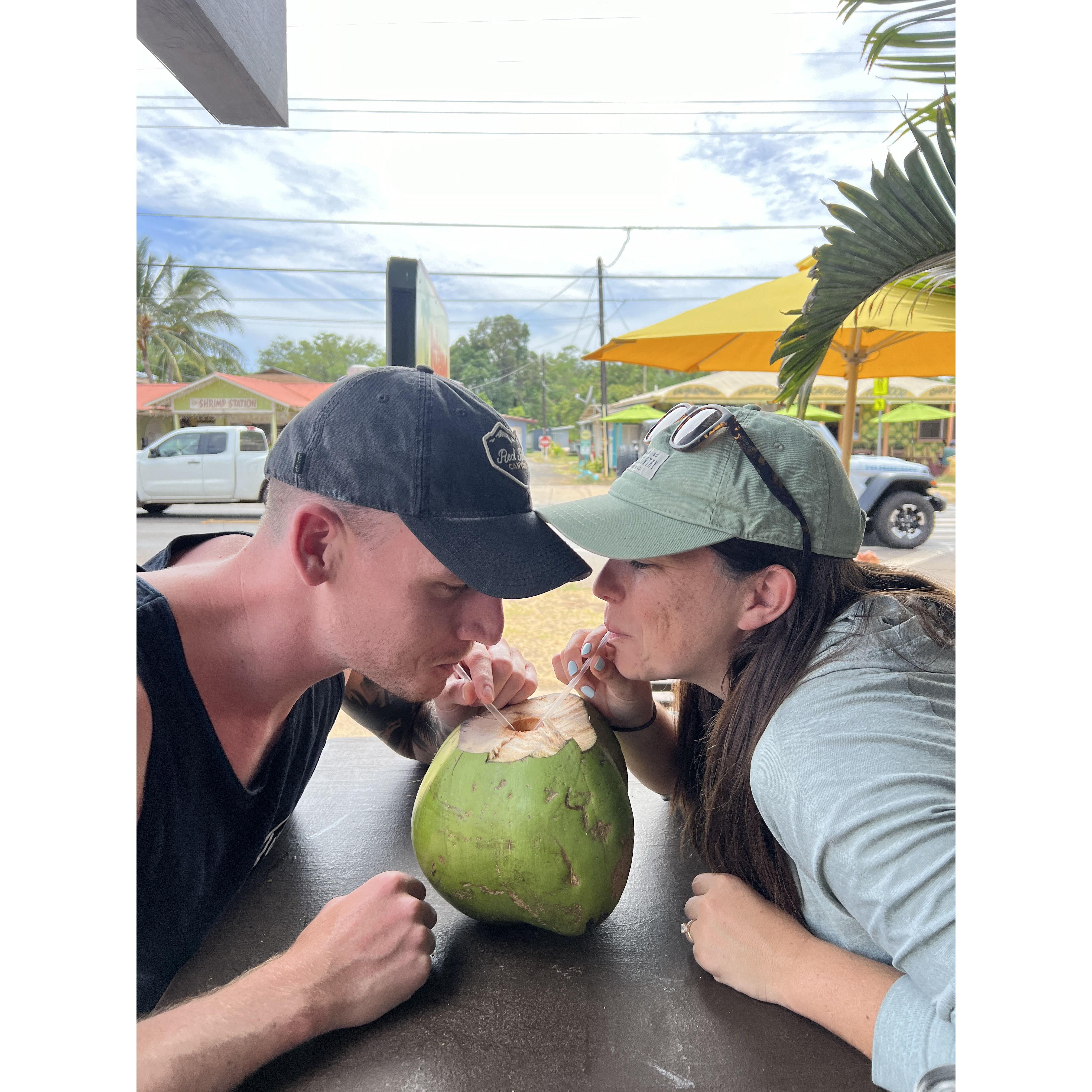 Sippin' coconut in Kauai