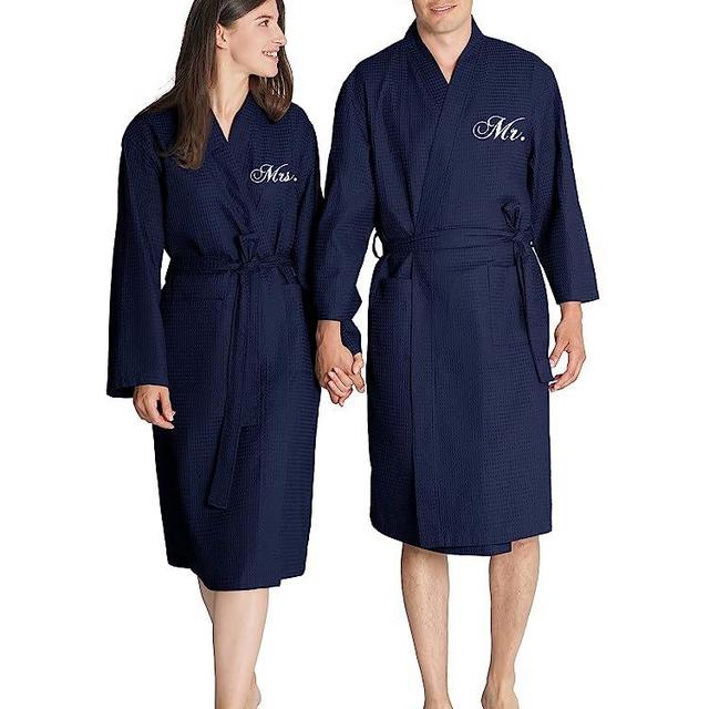 AW BRIDAL 2PCS Couple's Cotton Waffle Robe Embroidered Monogram Robes Bridal Robes Lightweight Bathrobe Set for Men Women