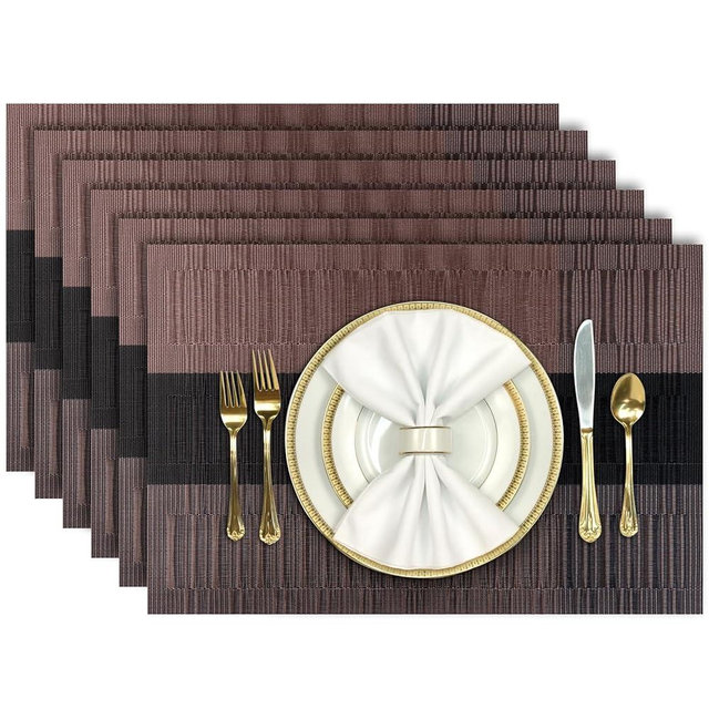 Aofmee Placemats, Heat Resistant Place Mats Set of 6, Washable PVC Table Mats, Woven Vinyl Plastic Placemats for Kitchen Dining Table, Non-Slip Stain Resistant Placemat Indoor Outdoor, Easy to Clean