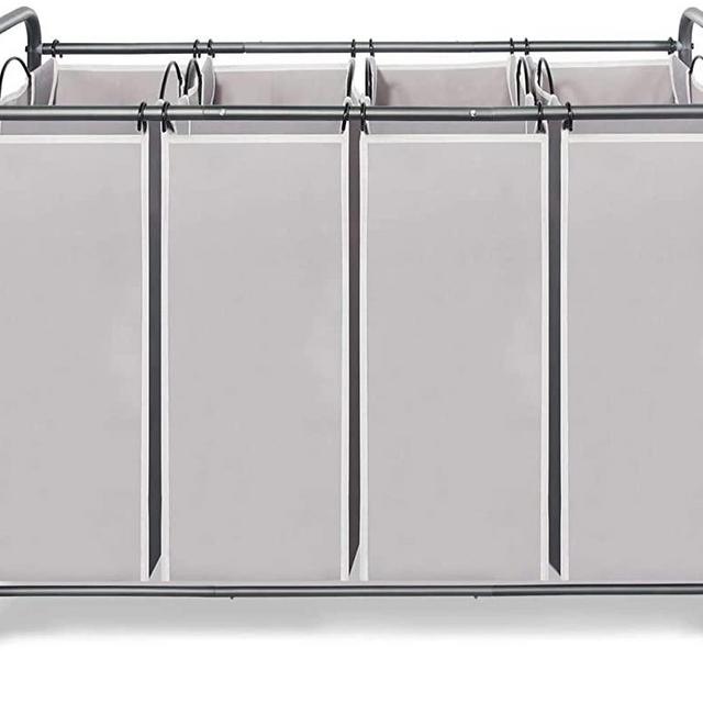 STORAGE MANIAC Laundry Sorter 4 Section with Heavy Duty Rolling Wheels for Clothes Storage, Grey