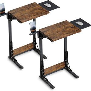 Folding TV Tray Set of 2, Foldable Laptop Table with Mouse Tray for Work, C Shaped End Table for Couch, Sofa Side Desk for Living Room, Bedroom, Brown
