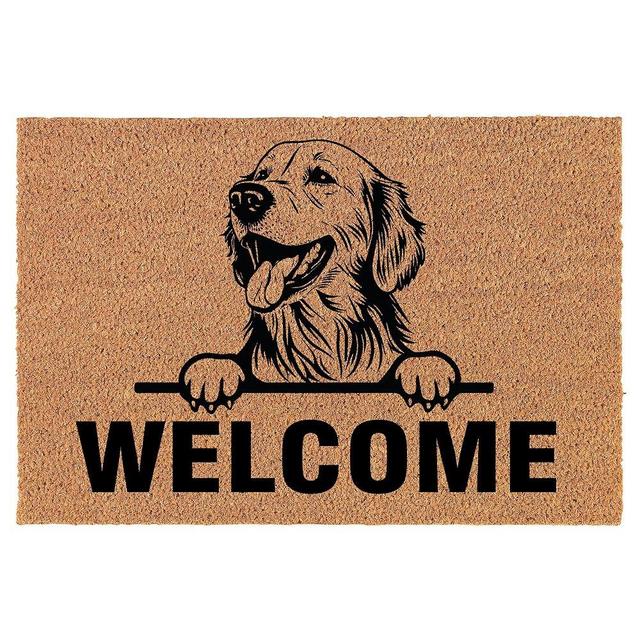 Welcome Doormat Coco Coir Door Mat Gift Welcome Peeking Golden Retriever (30" x 18")