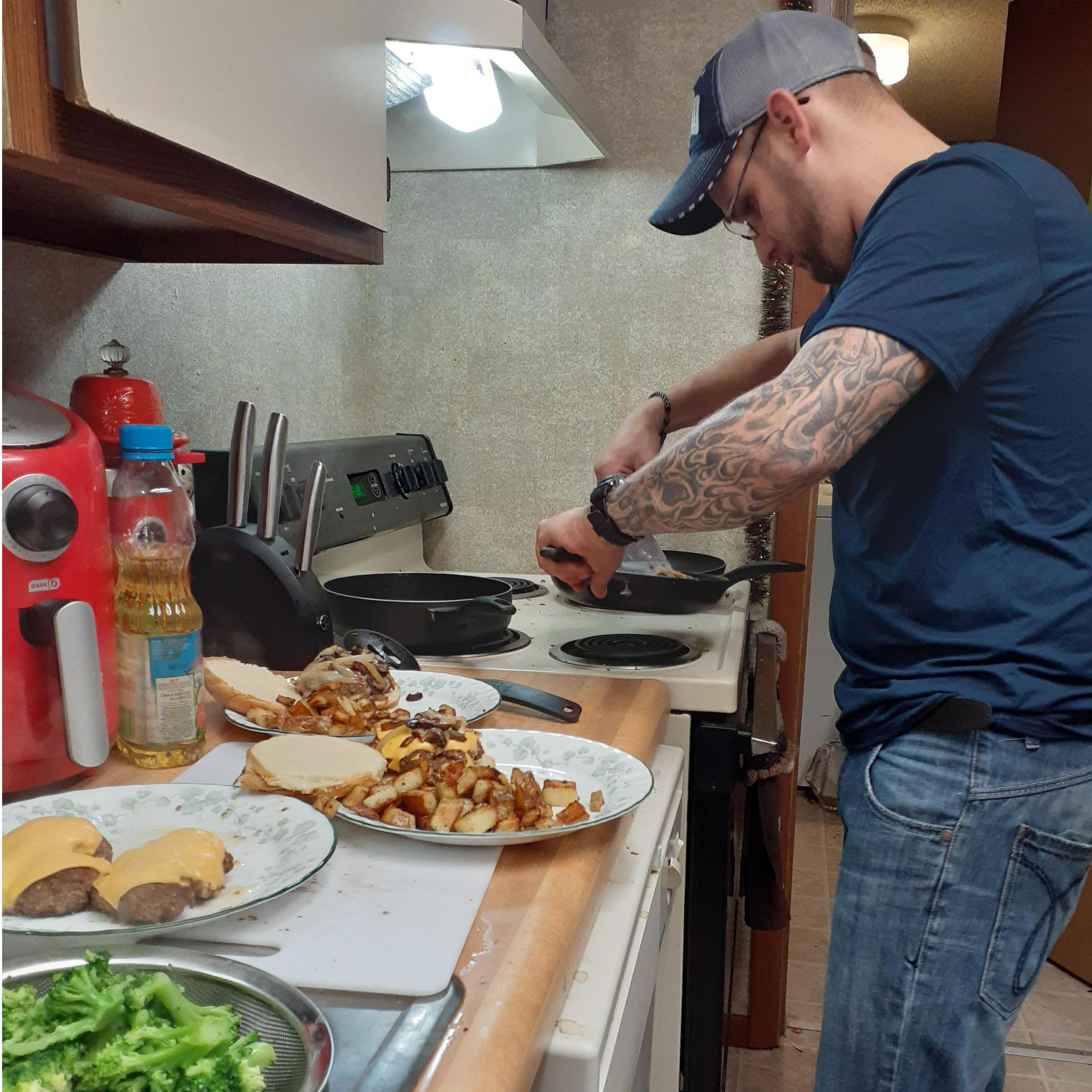 Joe is becoming a better cook than he thought was possible. Love his lunches and dinners!