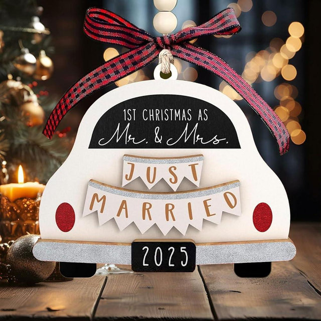 Wedding Gifts - Mr and Mrs Gifts - Wedding Gifts for Couples Bride 2025, First Christmas Married Ornament 2025, Wedding Gifts for Bride - Future Mr and Mrs Gifts -Bridal Shower Gifts - Wood Ornament
