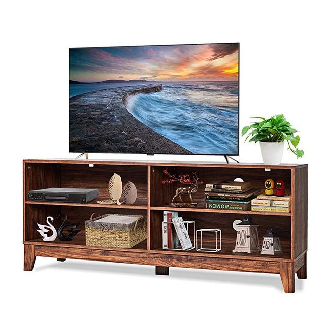 Tangkula Wooden TV Stand, Rustic Style Universal Stand for TV's up to 60" Flat Screen, Home Living Room Storage Console Entertainment Center, 58 Inch TV Stand (Coffee)