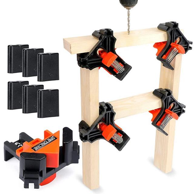 JPB 90 Degree Corner Clamps For Woodworking, 4PCS Adjustable Spring Loaded Right Angle Clamps Set for carpenter, drilling, wood cabinets, frame | Pro Carson clamps for woodworking (5-22mm)