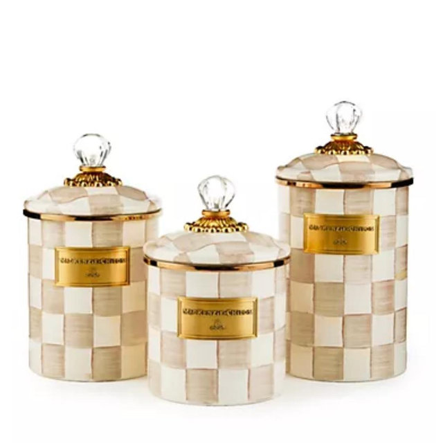 MacKenzie- Childs Set of 3 Enamel Canisters - MOCHA COLOR