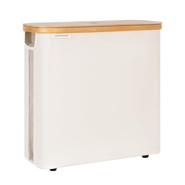 StorageWorks Large Toilet Paper Storage Basket, Papers Container with Bamboo Lid, Toilets Holder for Up to 12 Mega or 16 Regular Size Rolls, Organizer for Bathroom, Beige, 1 Pack