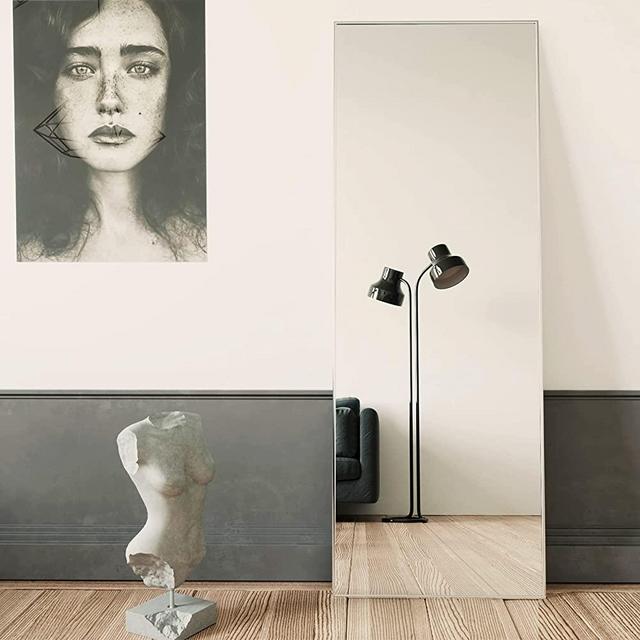 BEAUTYPEAK Full Length Mirror 60"x20", Standing Hanging or Leaning Against Wall Large Rectangle Floor Mirrors Body Dressing Wall-Mounted for Living Room, Bedroom with Aluminum Alloy Thin Frame, Silver
