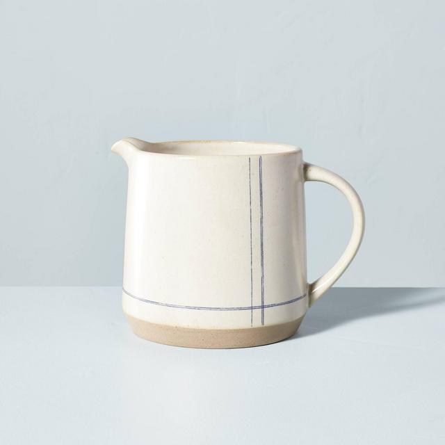 52oz Engineered Stripe Stoneware Pitcher Blue/Sour Cream - Hearth & Hand™ with Magnolia