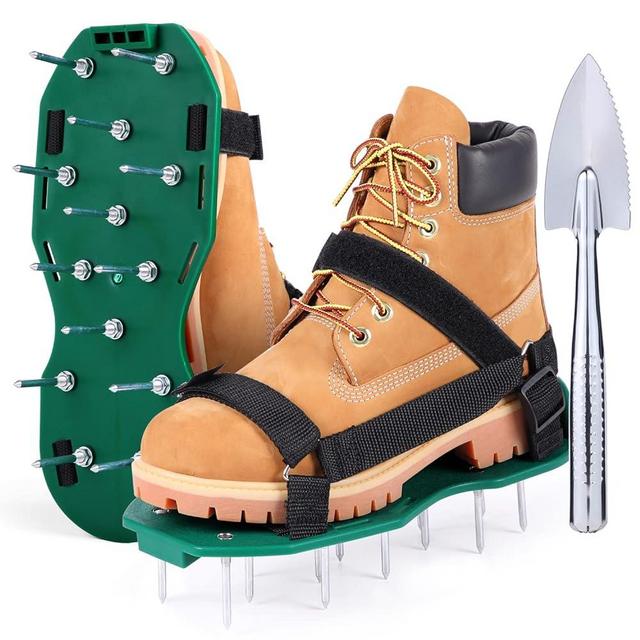 Ohuhu Lawn Aerator Shoes Free-Installation: Aeration Shoes for Men Women with Stainless Steel Shovel, Heavy Duty Spike Aerating Sandals Lawn Equipment Tool with Hook & Loop Strap for Yard Patio Garden