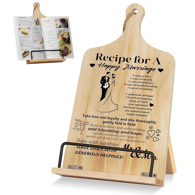 Funistree Wedding Gifts for Couples, Cookbook Holder Stand, Engagement Anniversary Gifts for Her Him Bride Groom, Marriage Gifts for Newlywed Mr Mrs, Recipe Book Holder Stand for Wife Present