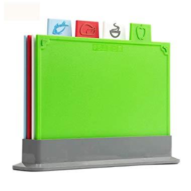 Cutting Board Set, Non-slip Chopping Board with Stand, BPA Free, FDA Approved Reversible Chef Cutting Boards, Color Coded Chopping Board Set, Easy-access Draining Rack for Kitchen