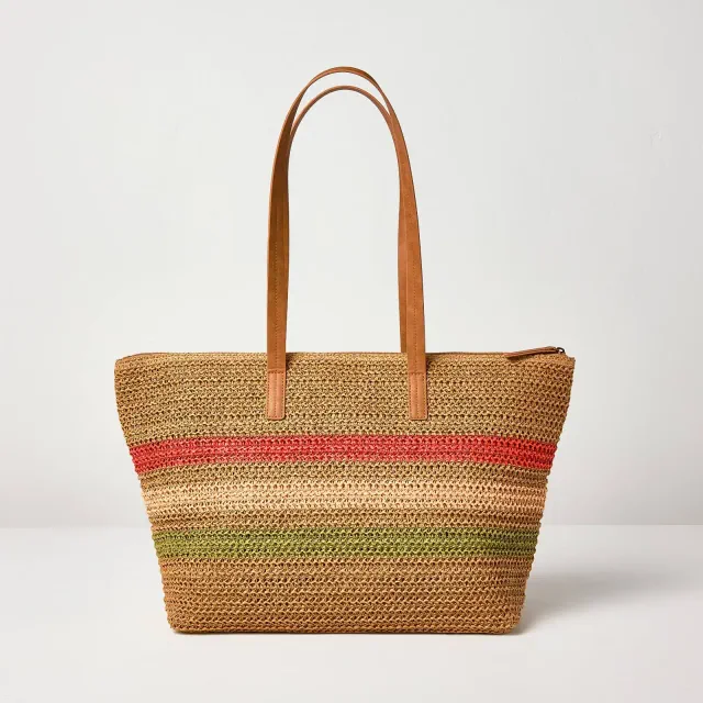 Woven Tote Beach Bag Striped Red/Cream/Green - Hearth & Hand™ with Magnolia