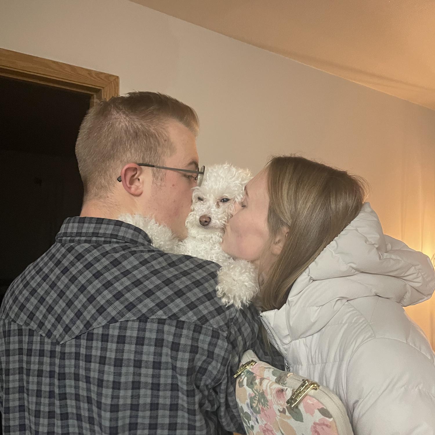 With Jax, Leigha's dog (soon to be Thomas' too!) Thomas initially joked it was a red flag that I had a "little white dog." Clearly it wasn't a big enough red flag.