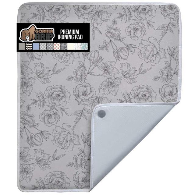 Gorilla Grip Premium Ironing Pad, Magnetic Laundry Pad, 28x24 Inch, Heat and Scorch Resistant, Iron Board Mat for Table Top, Washer, Dryer, Durable Pads for Travel, Gray Floral