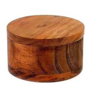Kaizen Casa Acacia Wood Salt or Spice Box with Swivel Cover perfect for keeping table salt, gourmet salts, herbs or favorite seasonings, close at hand on your countertop.