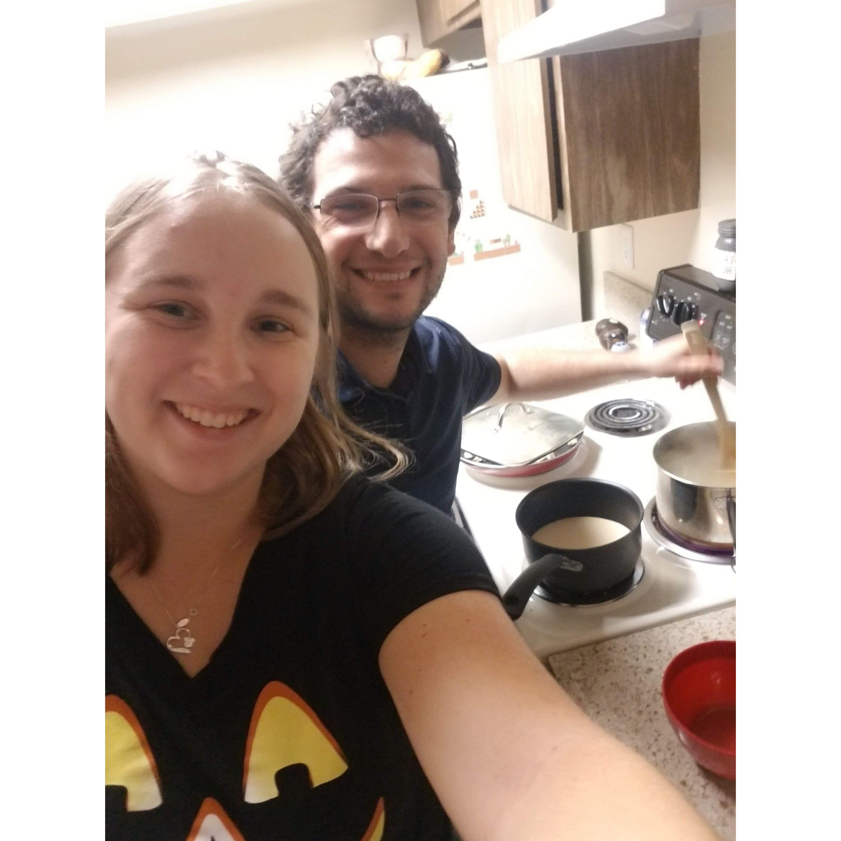One of our first times cooking together in our apartment in San Diego.