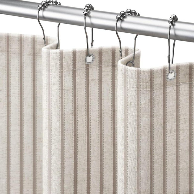 NDDYCU Farmhouse Stripe Shower Curtain,Taupe Vintage Linen Shower Curtains for Bathroom 72 X 72