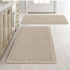 MIULEE Set of 2 Waffle Bathroom Rugs, Boho Bath Rugs Non Slip Washable, Super Absorbent Bath Mats, Ultra Soft Rubber Backed Shower Mats for Bathroom Floor, Tub and Shower, Pale Beige, 18x30 Inch