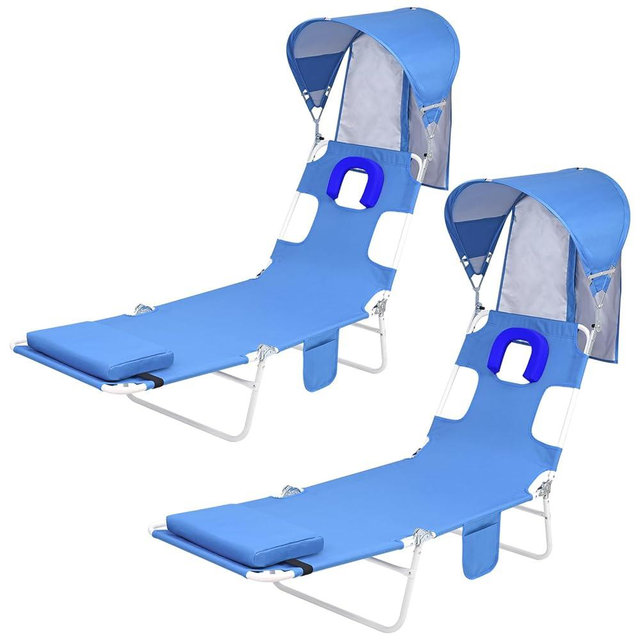 Backpack Beach Tanning Chair with Canopy Sun Shade & Face Hole, 6 Position Folding Lounge Sun Chair for Adults Outside Reading Sunbathing Poolside Camping Lawn, UPF 50+, 2 Pack, Patent Design