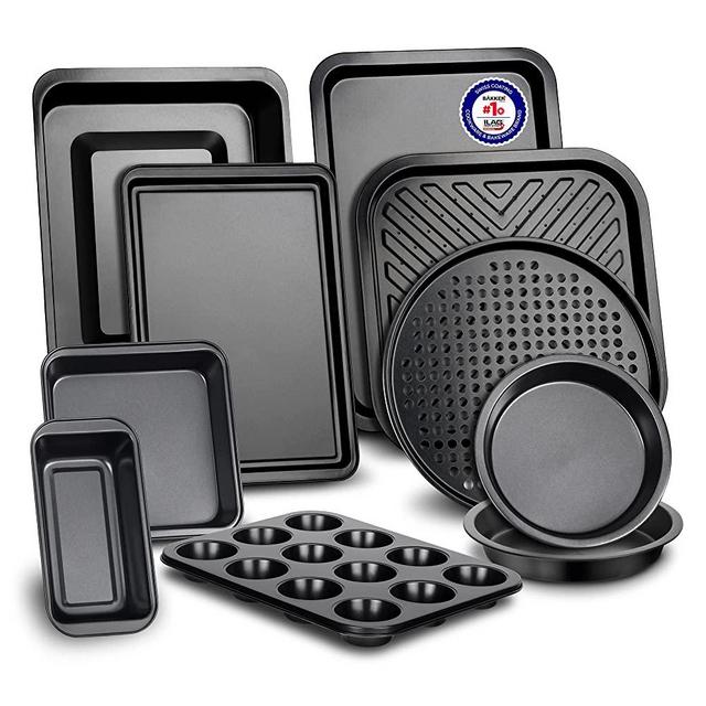 Baking Set – 10 Piece – Deluxe Non Stick Black Coating Inside and Outside – Carbon Steel Bakeware Set – PFOA PFOS and PTFE Free by Bakken