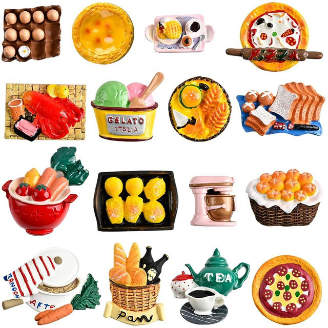 Worldity 16 Pcs Fridge Magnets, 3D Resin Cute Food Shaped Magnets for Home Decor, Refrigerator, Magnetic Whiteboard or Blackboard