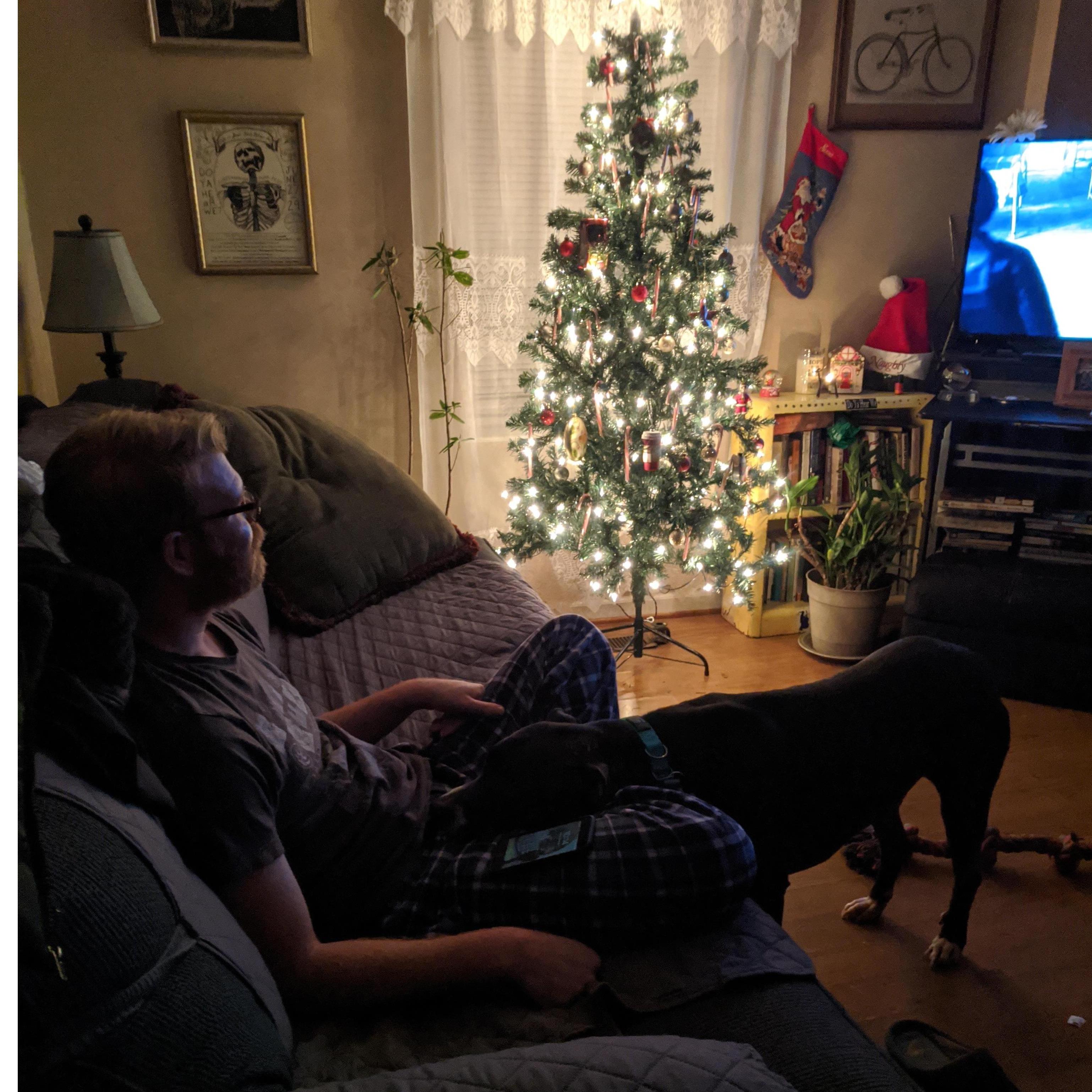 Our first Christmas! Andy, Walter and our Charlie Brown tree. Ha!