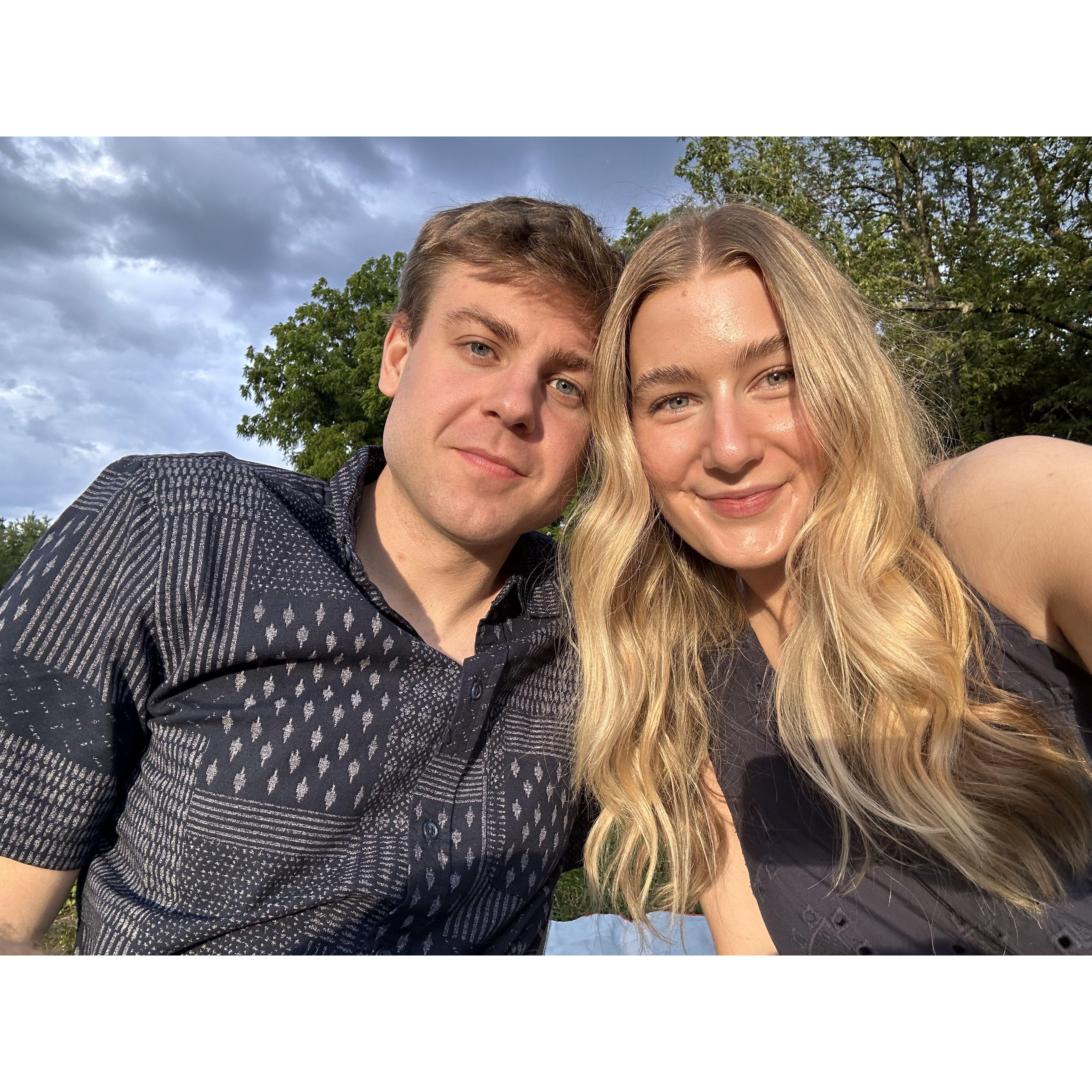On a picnic in the Park of Roses in Columbus, one of our favorite places to go for a walk