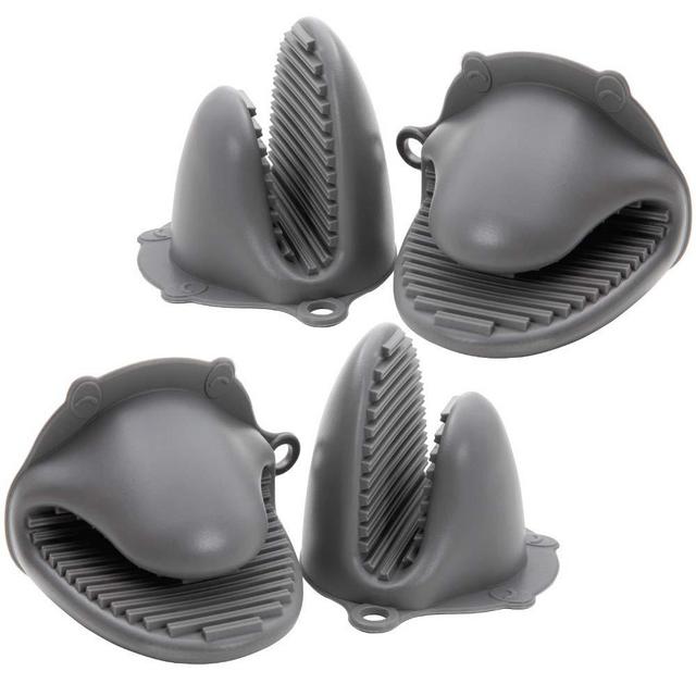 Gorilla Grip Premium Mini Silicone Oven Potholder Mitts, 4 Pack, Heat Resistant Gripper Potholders, Flexible, Slip Resistant Kitchen Mitt Pot Holder Gloves, Perfect for The Dishwasher, 2 Pairs, Gray