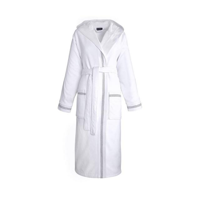 LJF Couture Bath Robe White with Grey Trim Small