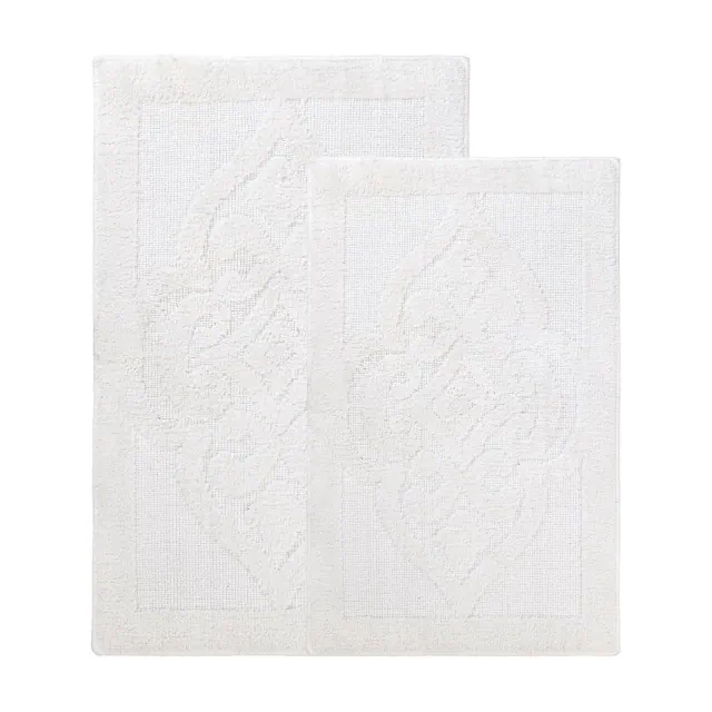 Medallion Textured Machine Washable Bath Rugs, Set of 2, White - Blue Nile Mills