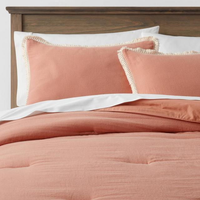 Full/Queen Cotton Tassel Border Comforter & Sham Set Terracotta - Threshold™