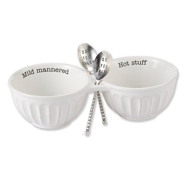 Mud PieCirca Collection Ceramic & Silver Salsa Double Dip Set