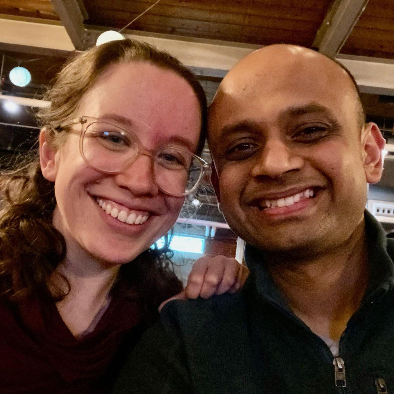 February 2023: Our very first photo together. Taken at Naragansett Brewing Co. in Providence, RI.