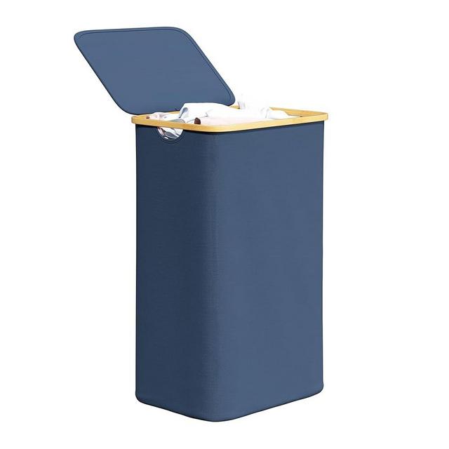 SpaceAid Laundry Hamper with Lid, 110L Large Tall Clothes Basket Bin with Bamboo Handles, Collapsible Laundry Hamper for Bedroom, Bathroom, Dorm, Laundry Room - Blue