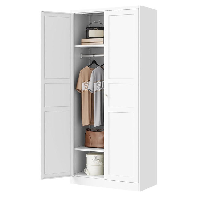 Letaya Wardrobe Armoire Closet,72" H Metal Storage Cabinet with Adjustable Shelves and Hanging Rod,Bedroom Armoire Cabinet Clothes Organizer (White)